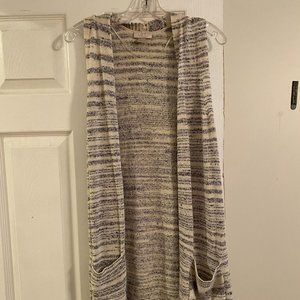LOFT White and Grey Sleeveless Cardigan Sweater